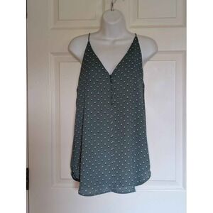 LOFT Floral Cami Tank Top Green Tulip Print Button Front Spaghetti Strap XS